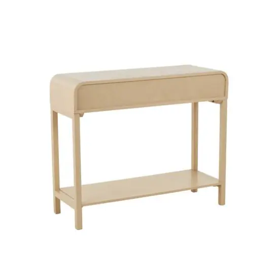 35.5" Beige Wood Handmade 2-Drawer Console Table with Black Handles {7}