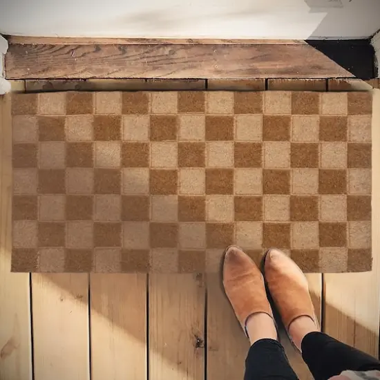 Hello Honey&reg; Natural Checkerboard Print Engraved Coir Doormat {4}