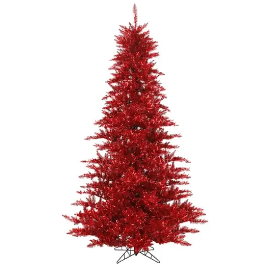 3ft. Unlit Red Tinsel Fir Artificial Christmas Tree {1}