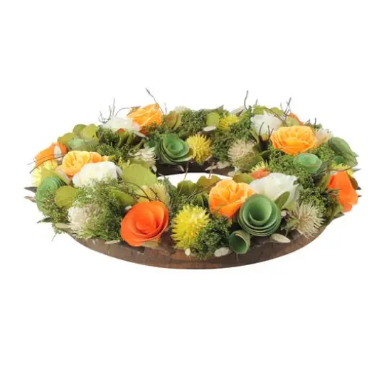 12.5" Orange & White Flowers with Moss & Twig Spring Wreath {3}