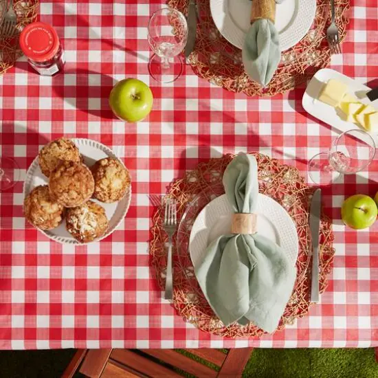 Red Check Vinyl Tablecloth 60" x 84" {6}