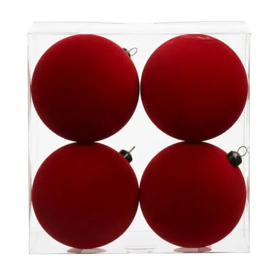 4 Pack 3.8" Flocked Shatterproof Ball Ornaments by Ashland&reg; Red {1}