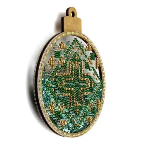 Wonderland Crafts Green & Gold Ball Ornament Bead Embroidery Kit {6}