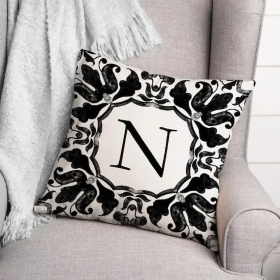 Black & White Monogram Indoor/Outdoor Pillow N {3}