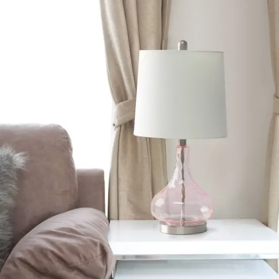 Lalia Home 23" Glass Table Lamp with White Fabric Shade Rose Quartz {6}