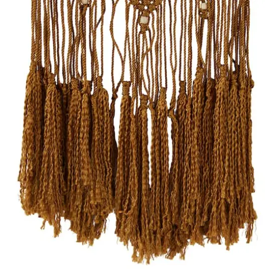 Brown Fabric Handmade Intricately Weaved Macrame Wall Decor with Beaded Fringe Tassels 12" x 0" x 32" {5}