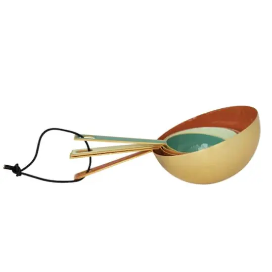Hello Honey® Gold Finish & Multicolor 4-Piece Enameled Measuring Cup Set with Leather Tie {7}