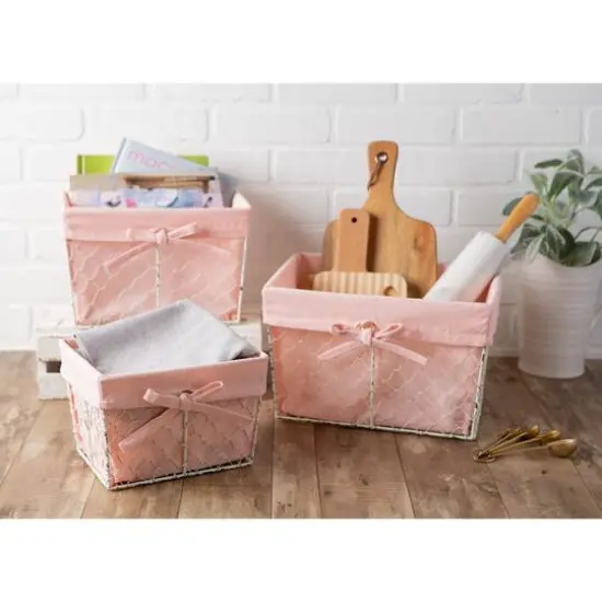DII&reg; Blush Pink Lined Chicken Wire Basket Set {5}