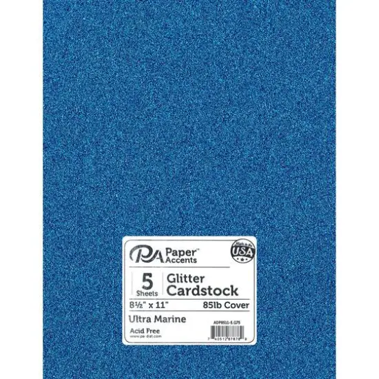 PA Paper&trade; Accents 8.5" x 11" 85lb. Glitter Cardstock, 5 Sheets Ultra Marine {1}