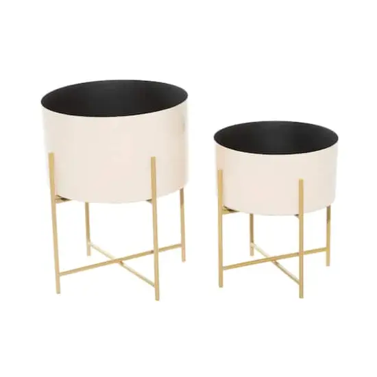 White Metal Contemporary Planter with Gold Legs Set {3}