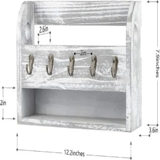 NEX&trade; Gray White Wood Wall Mounted Mail & Key Holder {3}