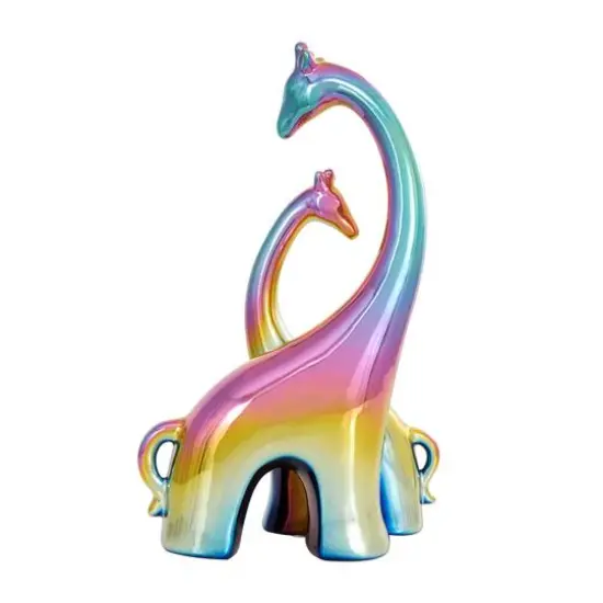 15" Multicolor Ceramic Giraffe Sculpture with Rainbow Shimmer Finish {9}