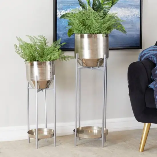 Silver Metal Planter with Removable Stand Set {9}