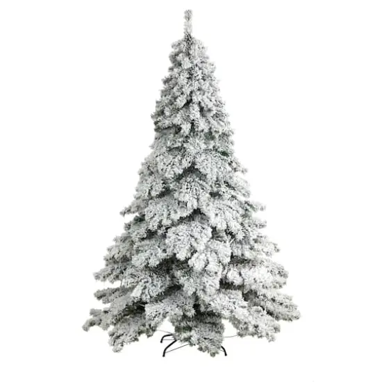 7ft. Pre-Lit Flocked Austria Fir Artificial Christmas Tree, White LED Lights {4}