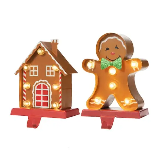 Glitzhome&reg; Marquee LED Gingerbread House & Gingerbread Man Christmas Stocking Holder Set {1}