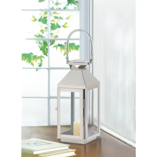 10" Sleek Stainless Steel Manhattan Candle Lantern with Handle {3}