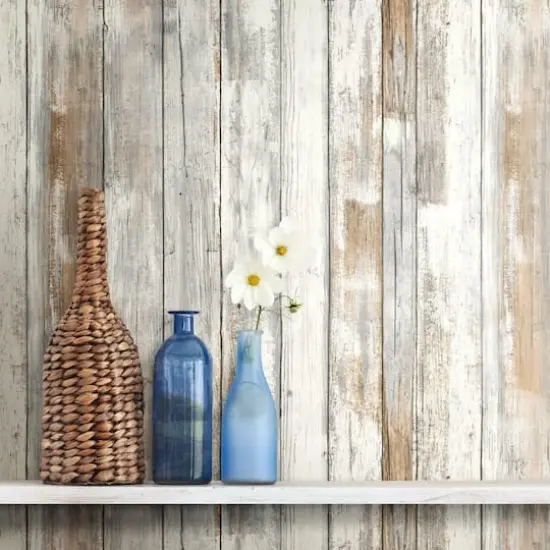 RoomMates Distressed Wood Tan Peel & Stick Wallpaper {5}
