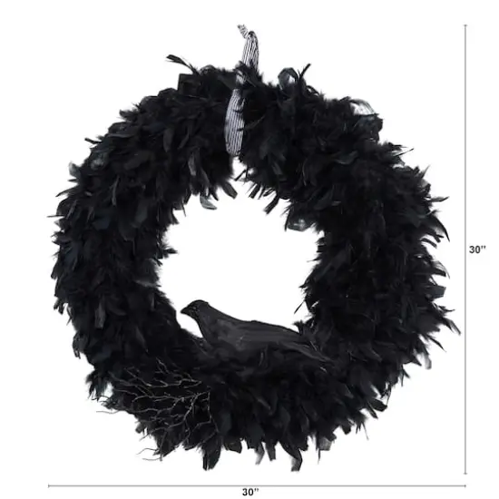 30" Halloween Raven Feather Wreath {3}