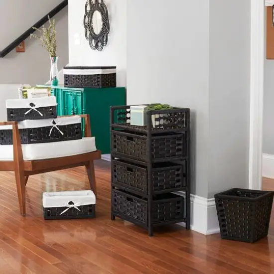 Household Essentials Woven 3 Drawer Chest with Cutout Handles Black {9}