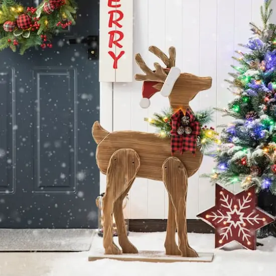 Glitzhome&reg; 36'' Chunky Wood Reindeer Porch D&eacute;cor {4}
