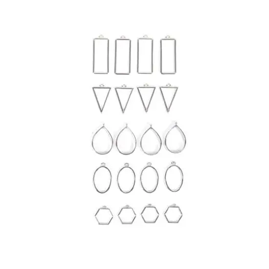 Blue Moon Studio&trade; UV Resin Craft Silver Simple Shapes Fillable Metal Charm Set {3}