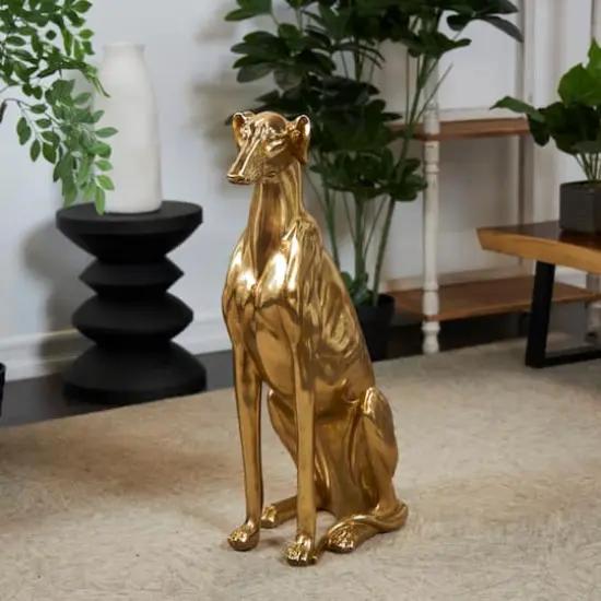 32" Gold Dog Sitting Greyhound Sculpture {3}