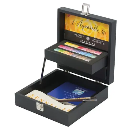 Sennelier French Artists' 24 Color Half Pan Watercolor Wood Box Set {1}