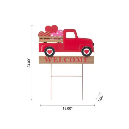 Glitzhome&reg; 24" Metal Wooden Valentine's Truck Yard Stake & Hanging Sign {7}