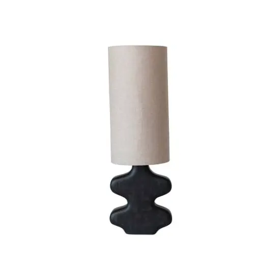 Hello Honey&reg; 2ft. Black & Natural Mango Wood Abstract Shaped Table Lamp with Cotton Shade & Inline Switch {3}
