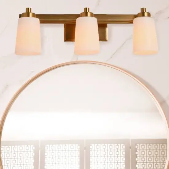 Hello Honey&reg; Robert Stevenson Lighting Sullivan Park Frosted Glass & Metal 3-Light Vanity Brushed Gold {4}