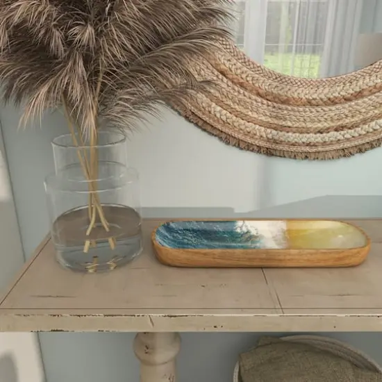 16.25" Brown Mango Wood Handmade Ocean inspired Decorative Tray {8}