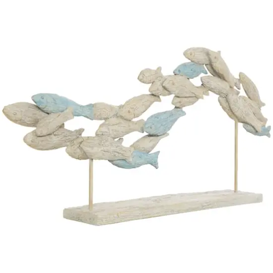 24" Light Blue Ombre Textured Polystone Fish Swimming Sculpture with Stand {1}