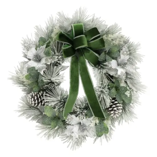 24" Adorned Flocked White Wreath {1}