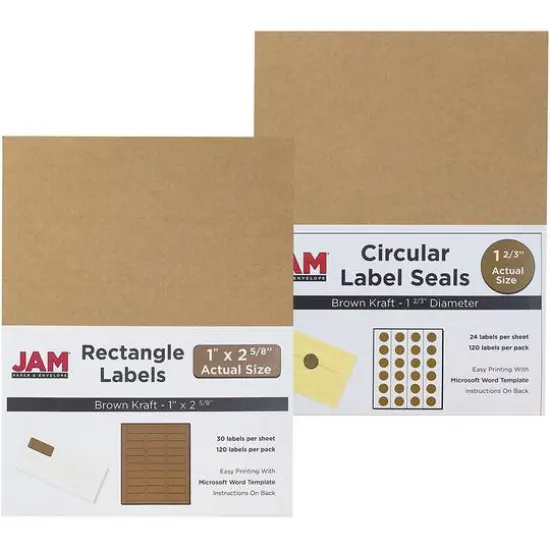 JAM Paper Circular Seal & Rectangular Mailing Address Label Combo Set Brown Kraft {1}