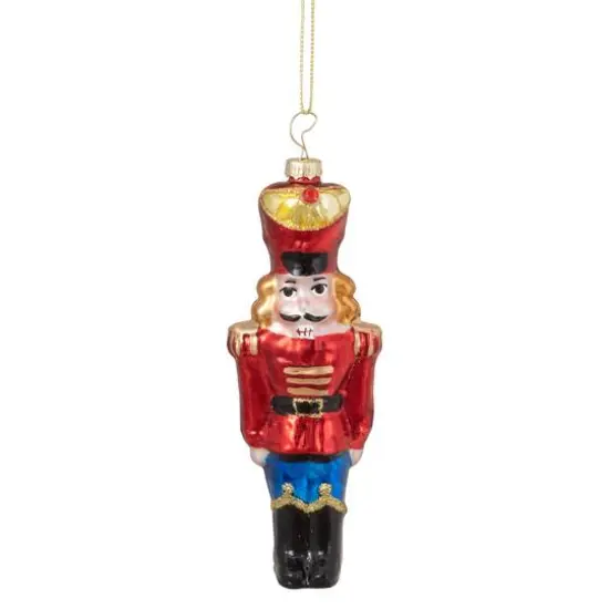 5.5" Shiny Red Nutcracker Soldier Glass Ornament {1}