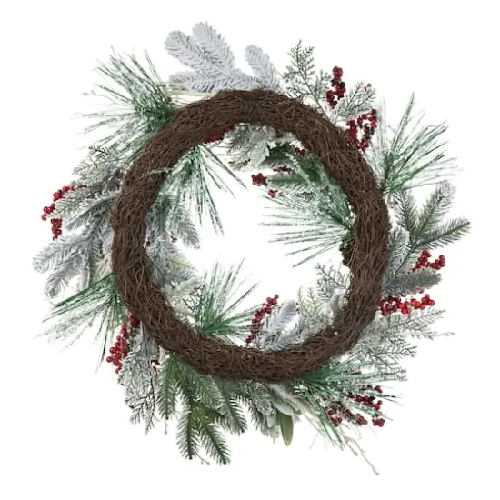 Glitzhome&reg; 24" Christmas Snowy Pinecone & Berry Wreath {8}