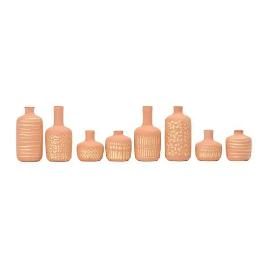 Hello Honey&reg; Stoneware Vases with Gold Pattern Set Terracotta {9}