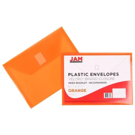 JAM Paper 5.5" x 7.5" Plastic Hook & Loop Closure Envelopes, 12ct. Orange {6}