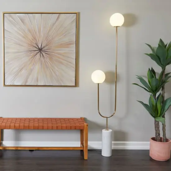73" 2 Orb Light Floor Lamp with Marble Base Gold {3}