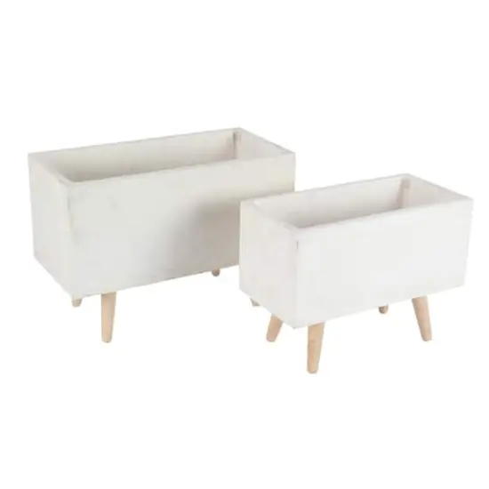 Set of 2 White Fiber clay Contemporary Planter, 17", 21" {1}
