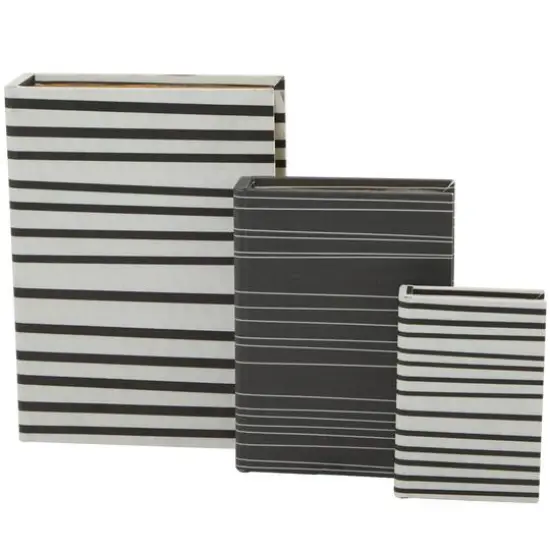 Black & White Stripe Faux Leather Faux Book Box with Striped Patterns Set  {3}