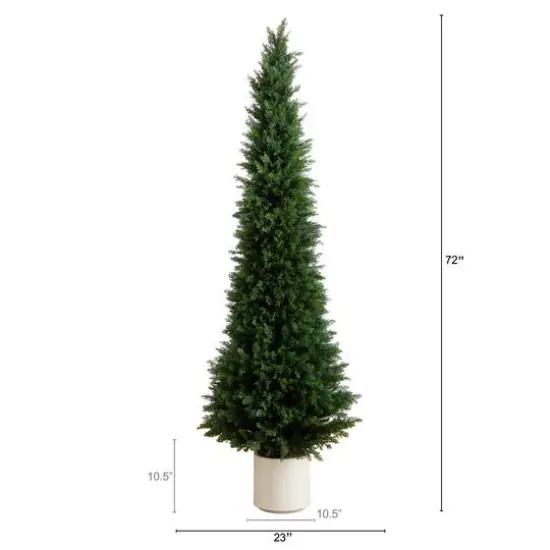 6ft. UV-Resistant Cedar Tree in White Planter {6}