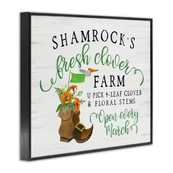 Stupell Industries Shamrock Clover Farm Typography Sign Grainy Pattern Framed Giclee Art Black {4}