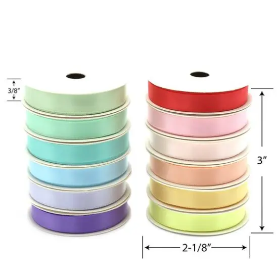 Gwen Studios 3/8" x 3yd. Pastels Single Faced Satin Ribbon Pack, 12ct. {4}
