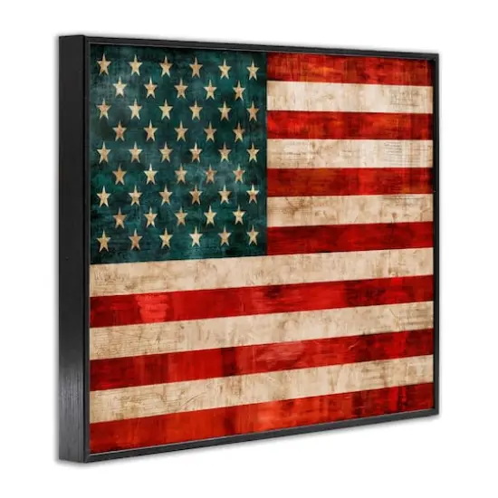 Stupell Industries US American Flag Rustic Pattern Framed Giclee Art Black {4}