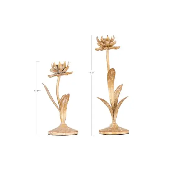 Hello Honey&reg; Gold Metal Flower Shaped Taper Candle Holder Set {7}