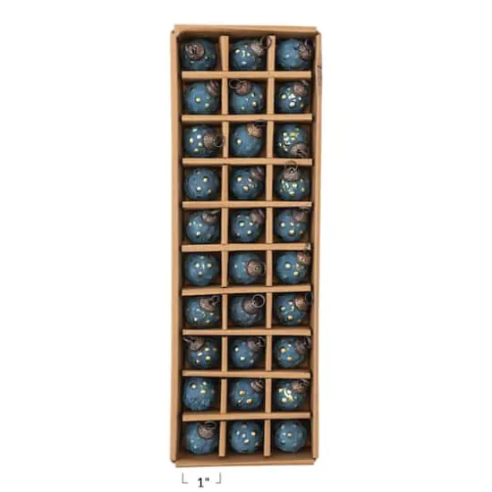 Hello Honey&reg; Distressed Navy & Gold Round Glass Hobnail Ornaments Boxed Set {4}