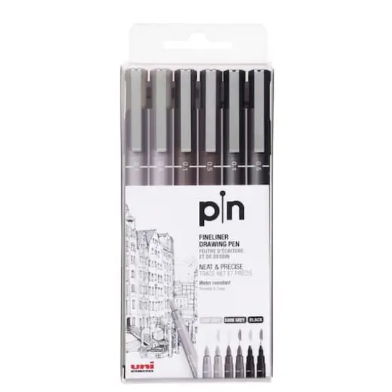 Uni-Ball&reg; Pin Gray & Black Fineliner Drawing 6 Pen Set {1}