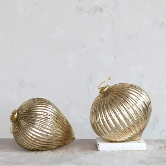 Hello Honey® 12" Gold Finish Pleated Mercury Glass Ornament {3}