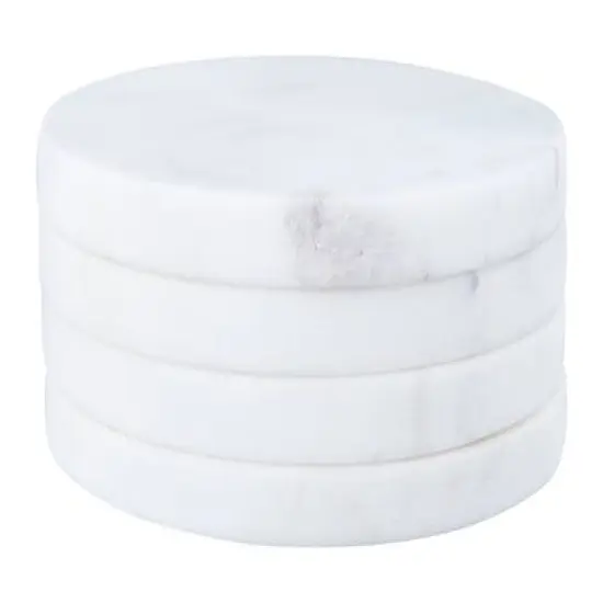 Hello Honey&reg; Round Marble Coasters with Mango Wood Holder Set {7}